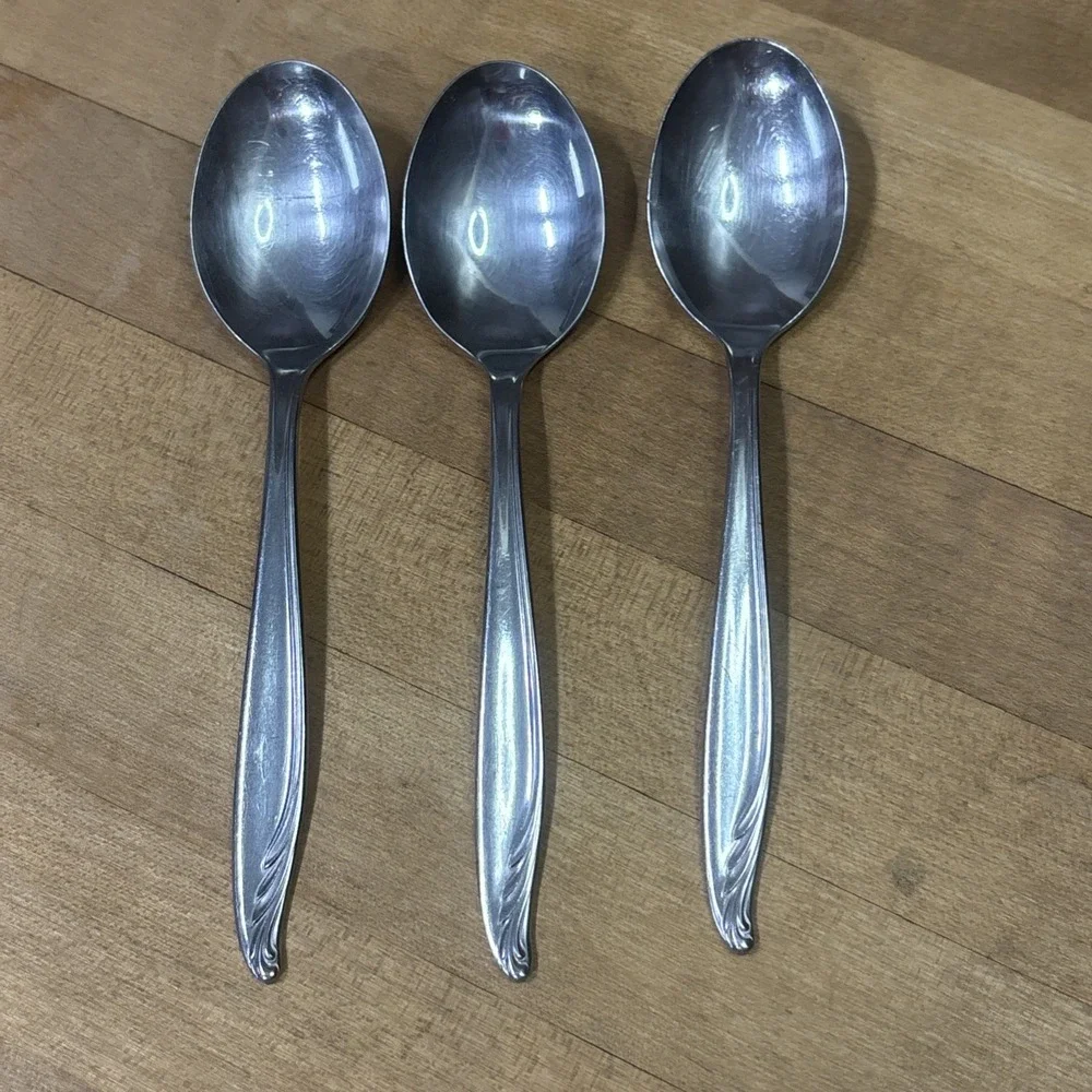 Lot 3 WM Rogers & Son Feather Stainless Steel Tablespoons Spoons Replacement